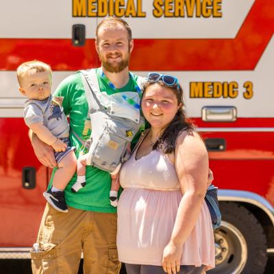 family and fire truck